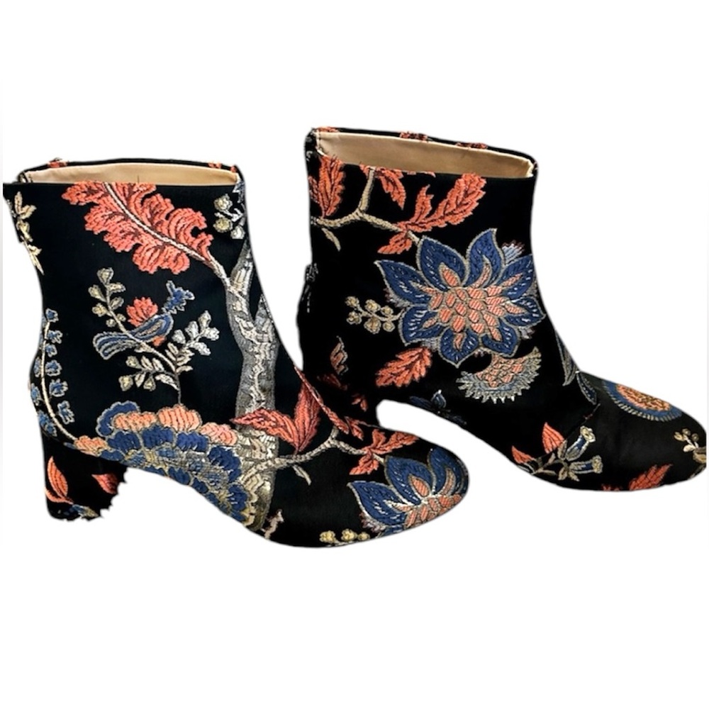 Zara Metallic Floral Ankle Boots - Picture 1 of 8